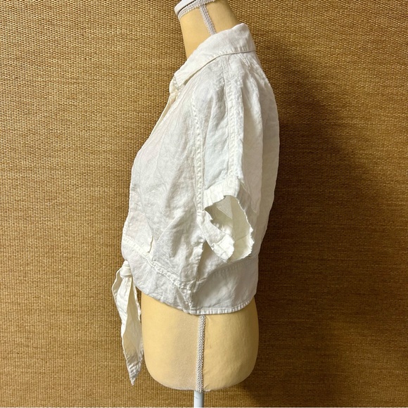 & Other Stories Top Women 4 White Linen Button-Up Tie Front Blouse Coastal Beach - Picture 4 of 11